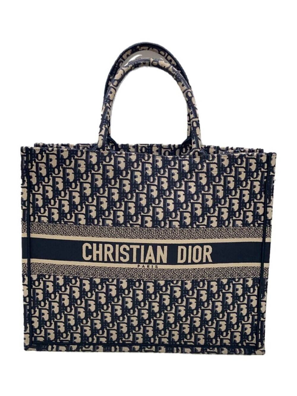 Christian Dior Book Tote Bag Canvas Navy Blue All over